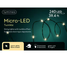 Lumières DEL Micro 240 lumières 39' Blanc chaud avec fil vert