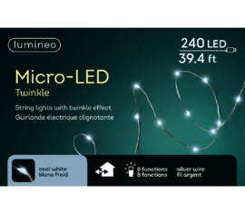Lumières DEL Micro 240 lumières 39' Blanc froid avec fil argent