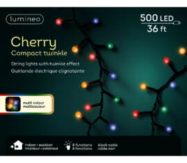 Lumières Extérieures DEL Cerise 500 lumières 36' Multicolores avec fil noir