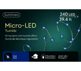 Lumières Extérieures DEL Micro 240 lumières 40' Bleu avec fil argent