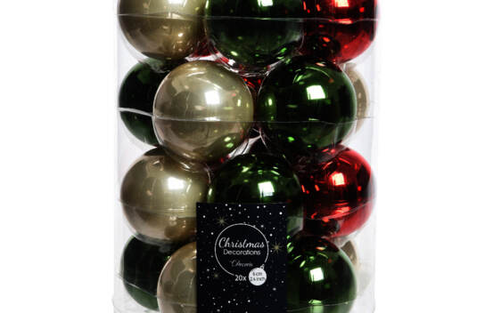 Boule en verre 6 cm (Brillant - Mat) (Paquet de 20) Vert pin - Rouge No&euml;l - Perle &eacute;maill&eacute;e