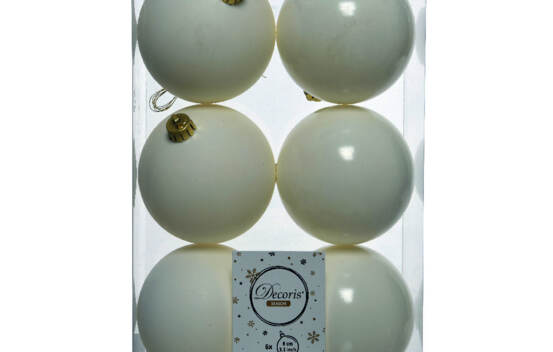 Boule en plastique 8 cm (Brillant - Mat) (Paquet de 6) Blanc laine