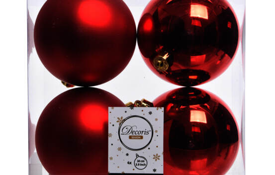 Boule en plastique 10 cm (Brillant - Mat) (Paquet de 4) Rouge No&euml;l
