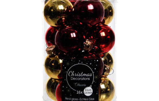 Boule en verre 3,5 cm (Brillant) (Paquet de 16) Or - Rouge No&euml;l - Bordeaux