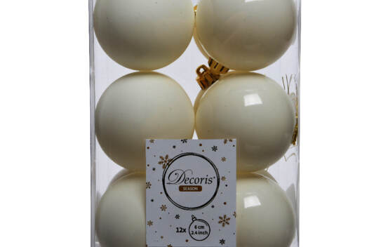 Boule en plastique 6 cm (Brillant - Mat) (Paquet de 12) Blanc laine