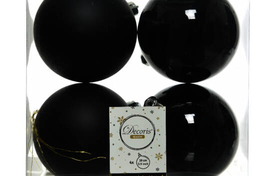 Boule en plastique 10 cm (Brillant - Mat) (Paquet de 4) Noir