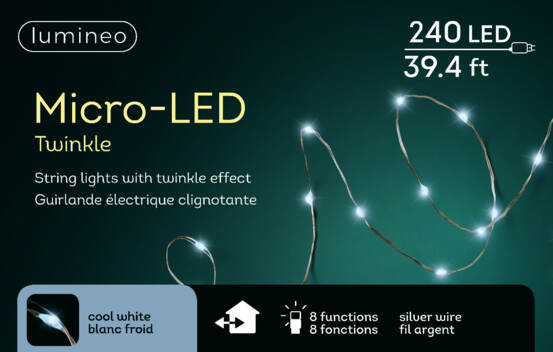 Lumi&egrave;res DEL Micro 240 lumi&egrave;res 39' Blanc froid avec fil argent