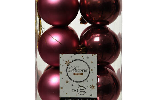 Boule en plastique 6 cm (Brillant - Mat) (Paquet de 12) Rose velours