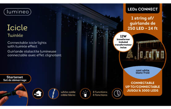 Lumi&egrave;res Ext&eacute;rieures DEL Gla&ccedil;on 250 lumi&egrave;res 24,1' Blanc froid avec fil blanc