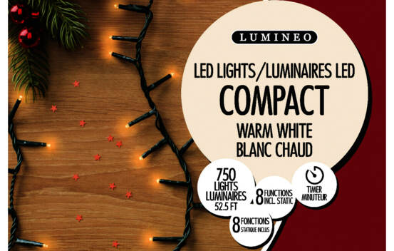 Lumi&egrave;res Ext&eacute;rieures DEL Riz 750 lumi&egrave;res (avec minuterie et 8 fonctions) 52' Blanc chaud