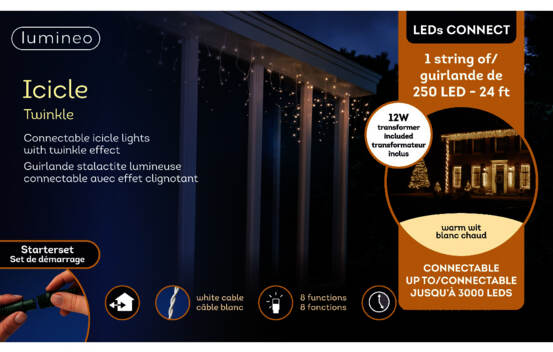 Lumi&egrave;res Ext&eacute;rieures DEL Gla&ccedil;on 250 lumi&egrave;res 24' Blanc chaud avec fil blanc