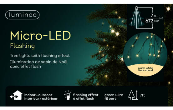 Branche illumin&eacute;e micro DEL (672 lumi&egrave;res scintillantes) 210 cm Blanc chaud sur fil vert
