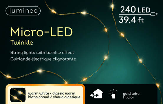 Guirlande de 240 lumi&egrave;res micro DEL 39,4' Blanc chaud avec fil Or