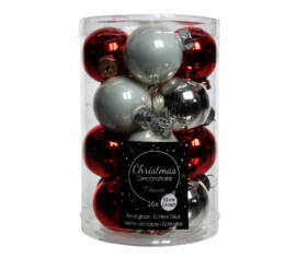 Boule en verre 3,5 cm (Brillant - Mat) (Paquet de 16) Argent - Blanc d'hiver - Rouge Noël